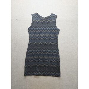 Fun 2 Fun Women Mini Dress S Blue Chevron Print Sleeveless Round Neck Summer